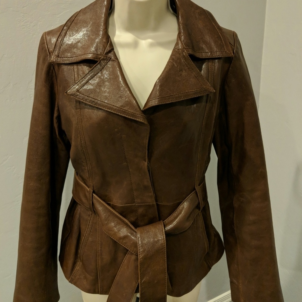 Andrew Marc 100% genuine leather brown tie jacket